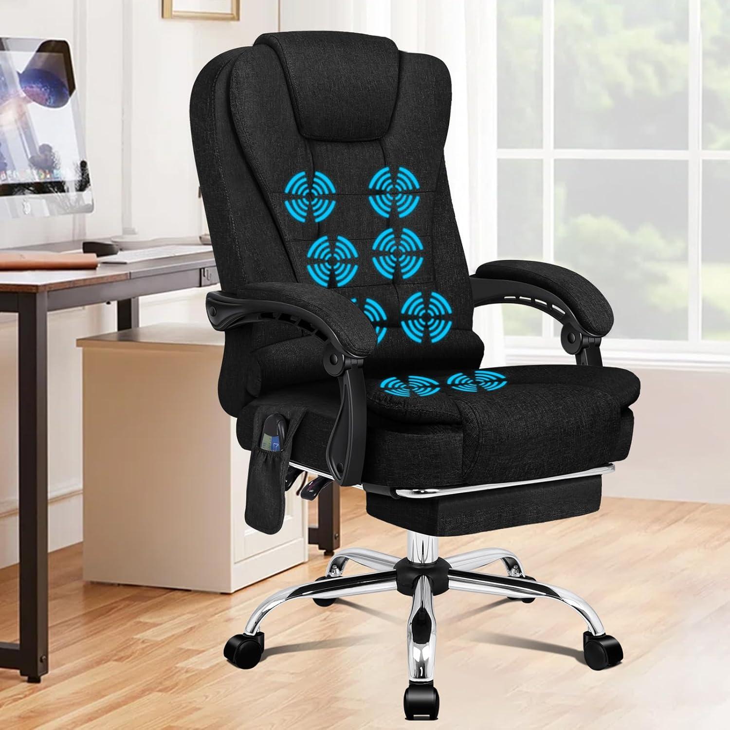 Bürostuhl mit Massagefunktion und ergonomischem Design, Dunkelschwarz