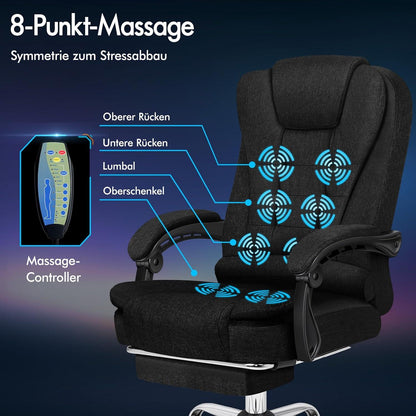 Bürostuhl mit Massagefunktion und ergonomischem Design, Dunkelschwarz