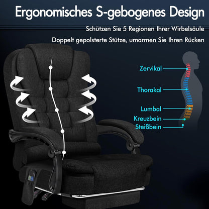 ALFORDSON Bürostuhl mit Massagefunktion und Lendenwirbelstütze, Dunkelschwarz