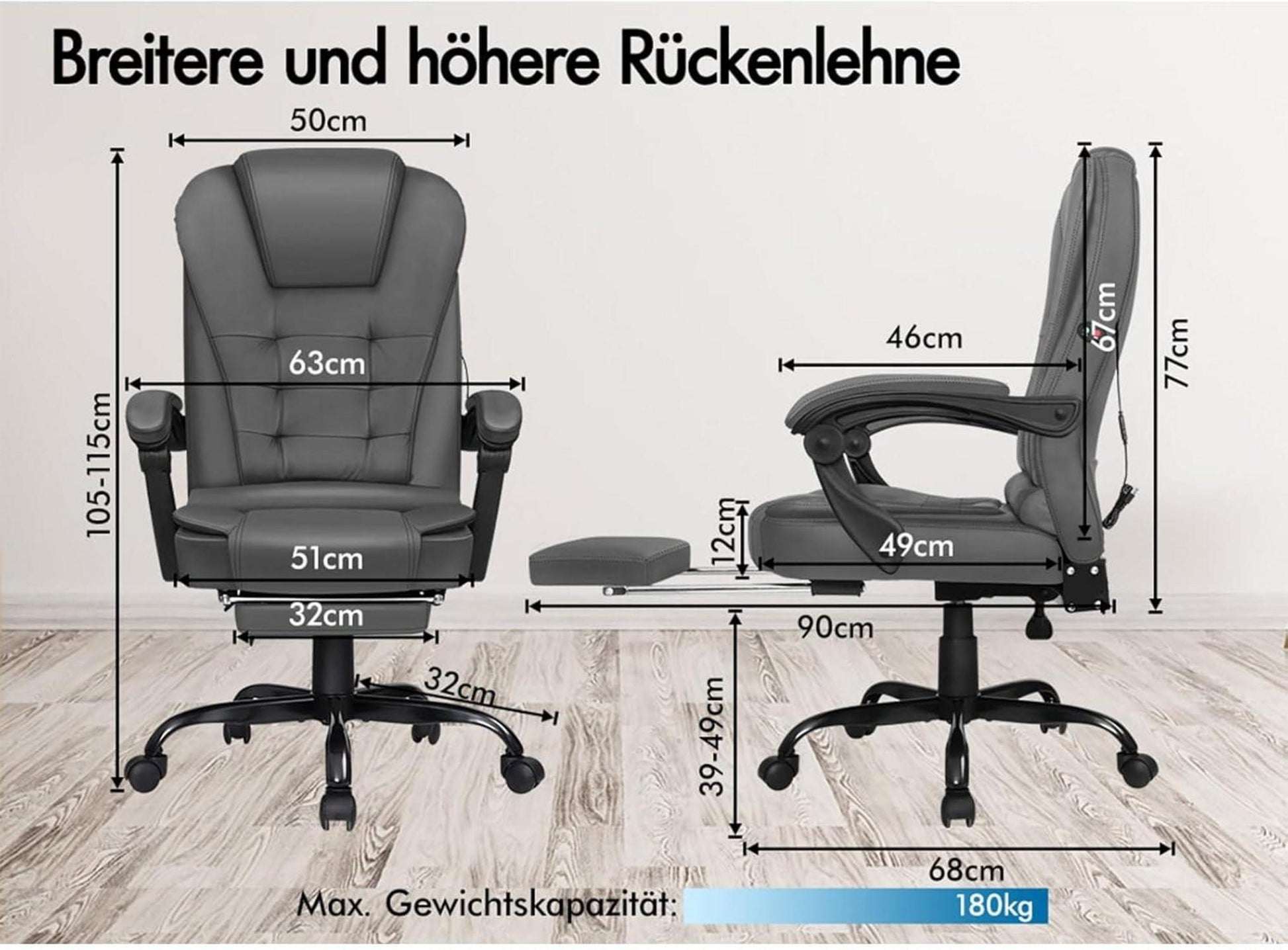 ALFORDSON Gaming Bürostuhl Hochlehner Leder Felsgrau