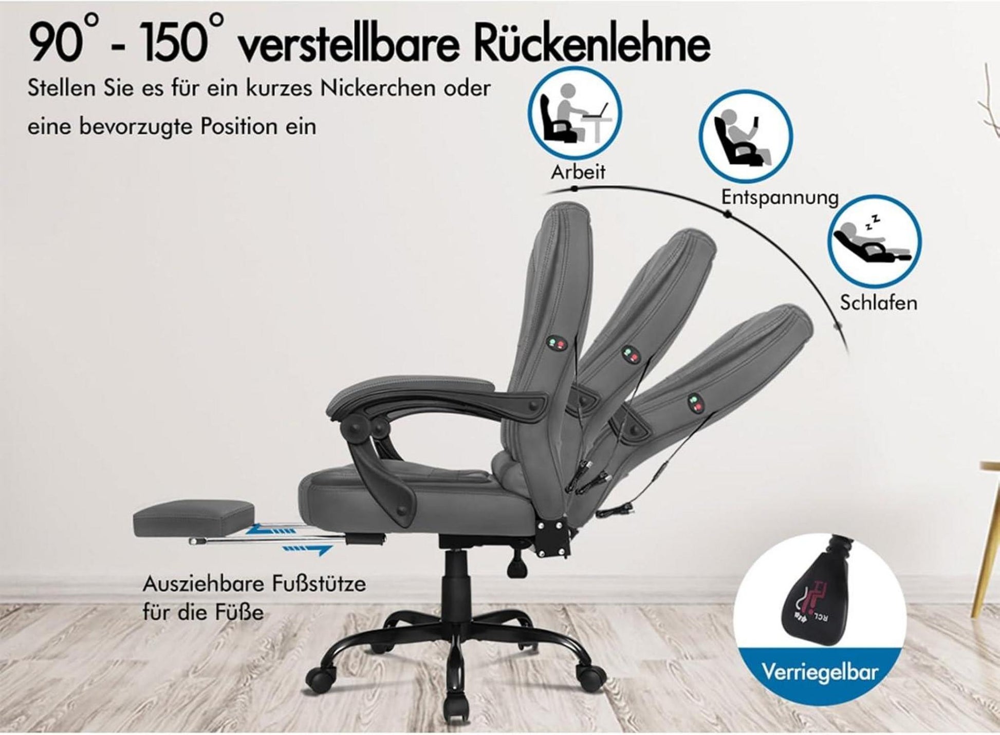 Bürostuhl Hochlehner ALFORDSON - ergonomisch, verstellbar, drehbar, Felsgrau