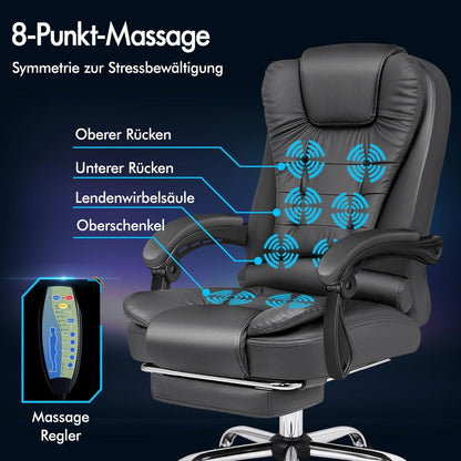 ALFORDSON Bürostuhl Massagefunktion Sitzpolsterung Lendenwirbelstütze Rollen Büro Felsgrau