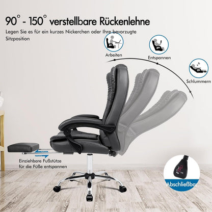 ALFORDSON Bürostuhl Massagefunktion Sitzpolsterung Lendenwirbelstütze Rollen Büro Felsgrau