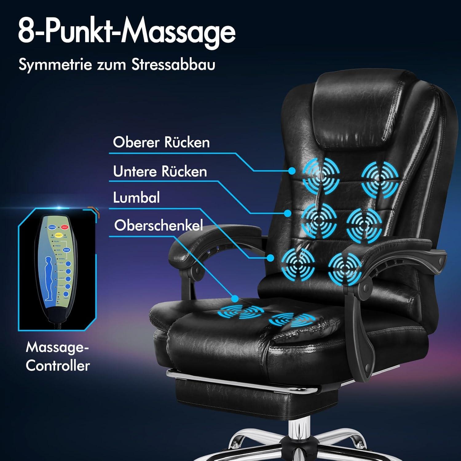 Ergonomischer Bürostuhl mit Massagefunktion und Lendenstütze, Hellschwarz