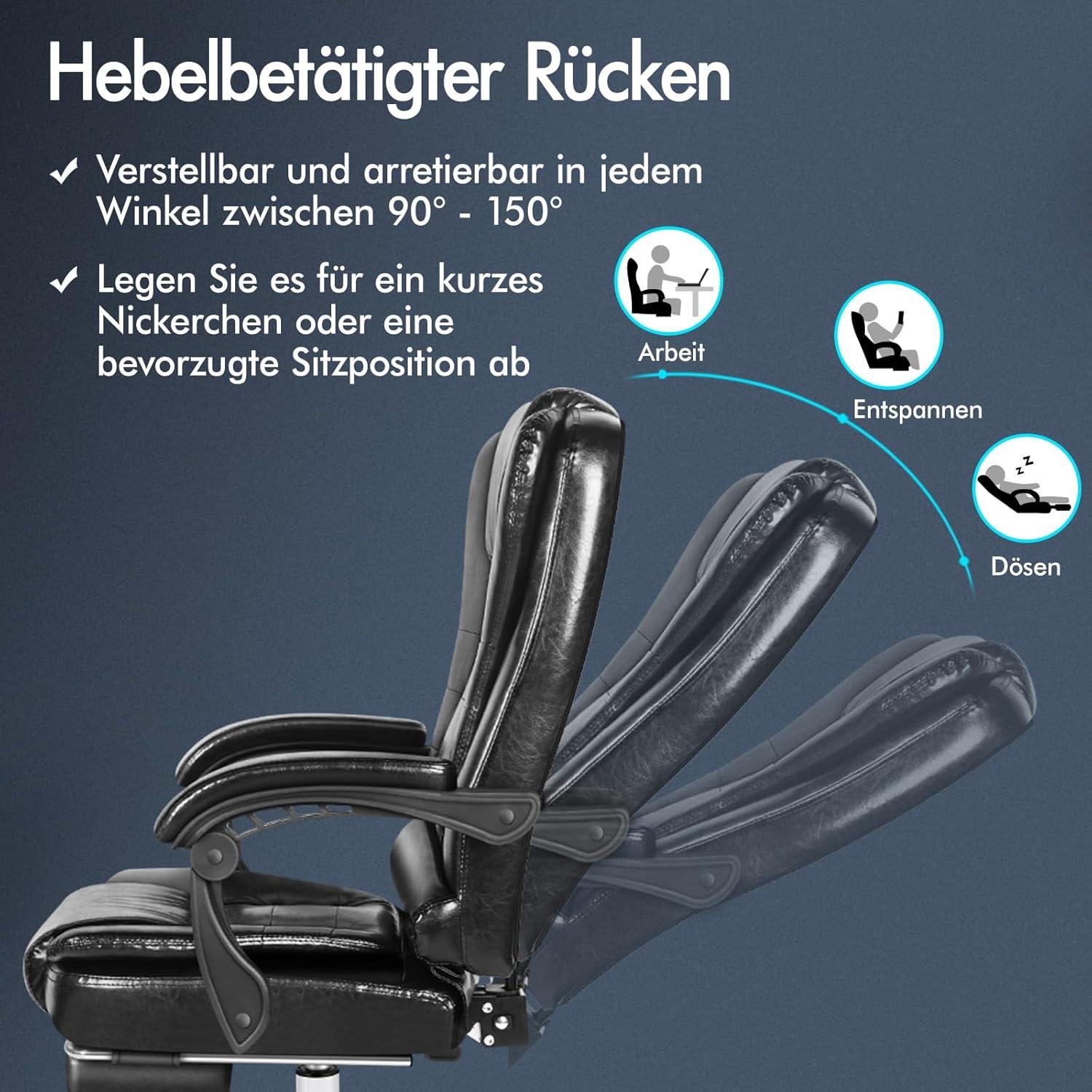 Ergonomischer Bürostuhl mit Massagefunktion und Lendenstütze, Hellschwarz
