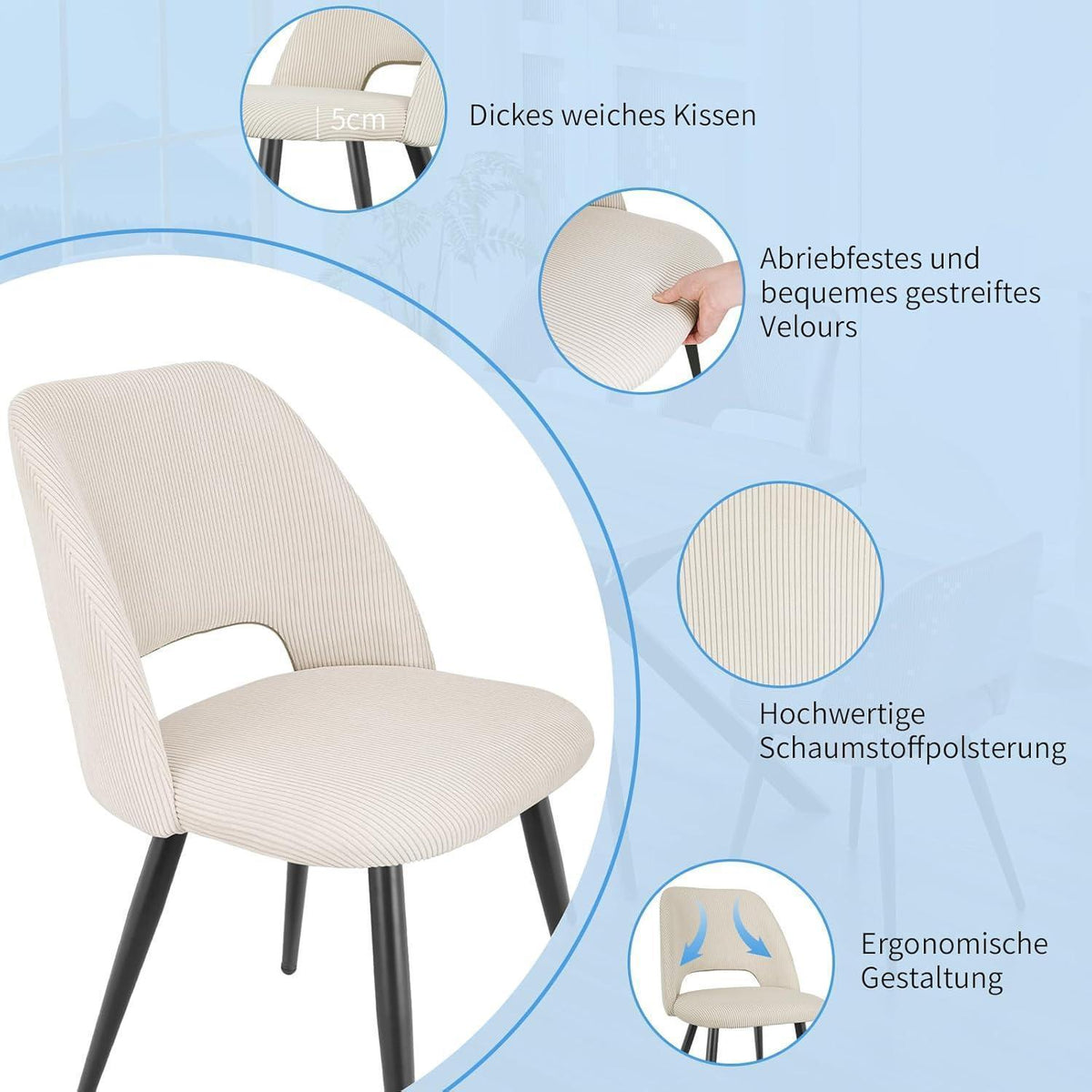 Esszimmerstühle 4er Set, Samt, Beige – Modern & Komfortabel