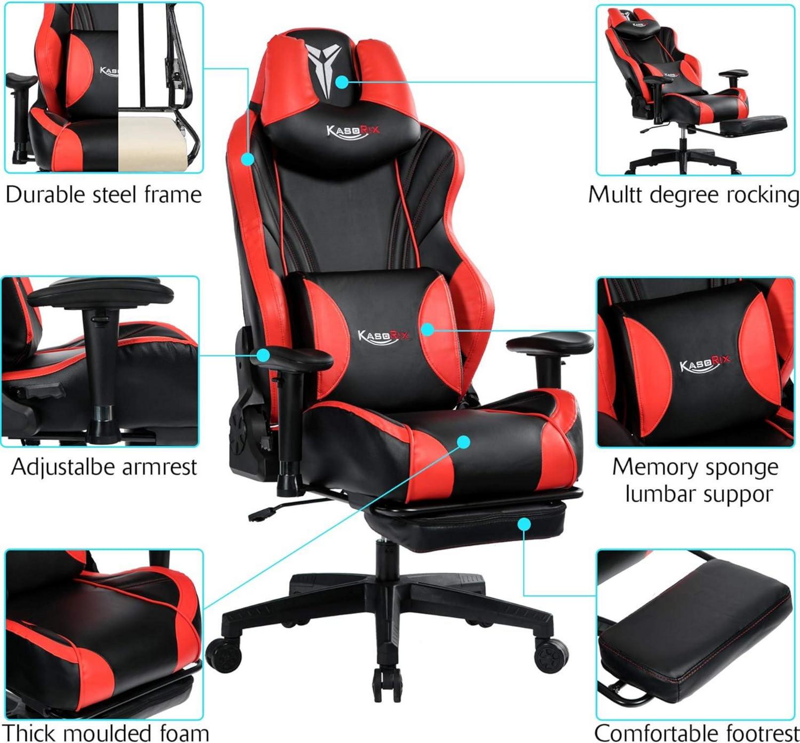 Gaming Stuhl 200kg Belastbarkeit Ergonomisch Drehbarer Schreibtischstuhl Rot