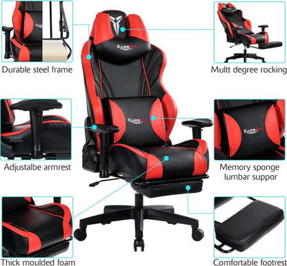 Gaming Stuhl 200kg Belastbarkeit Ergonomisch Drehbarer Schreibtischstuhl Rot