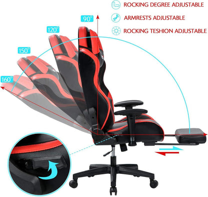 Gaming Stuhl 200kg Belastbarkeit, Ergonomischer PC Sessel mit Fußstütze, Rot