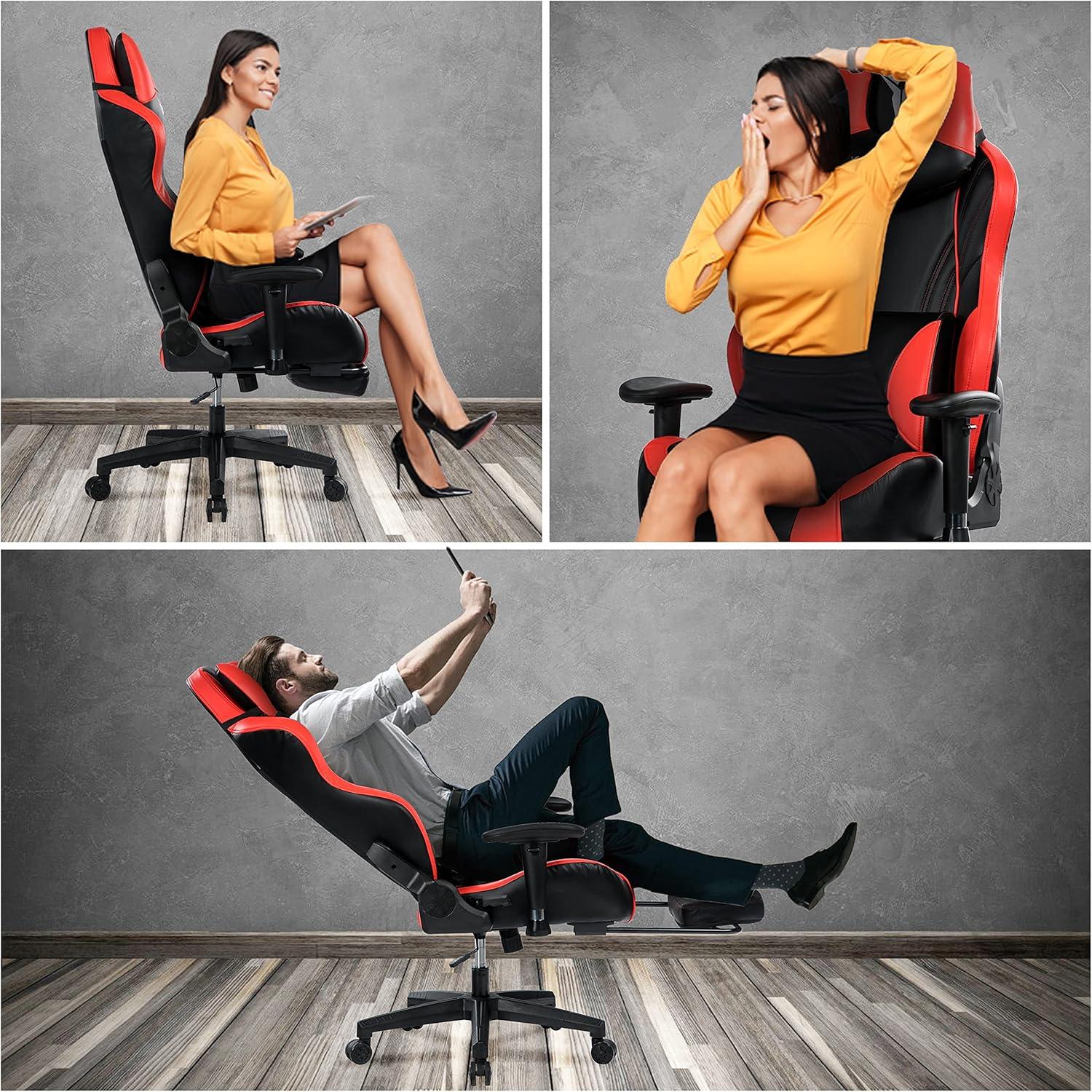 Gaming Stuhl 200kg Belastbarkeit, Ergonomischer PC Sessel mit Fußstütze, Rot