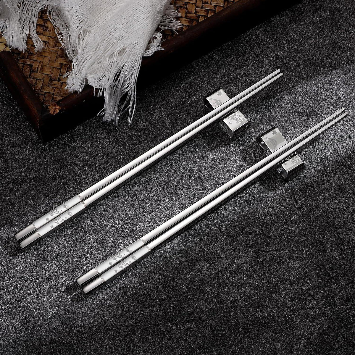 Metall Essstäbchen Set mit Halter – Wiederverwendbar & Spülmaschinenfest