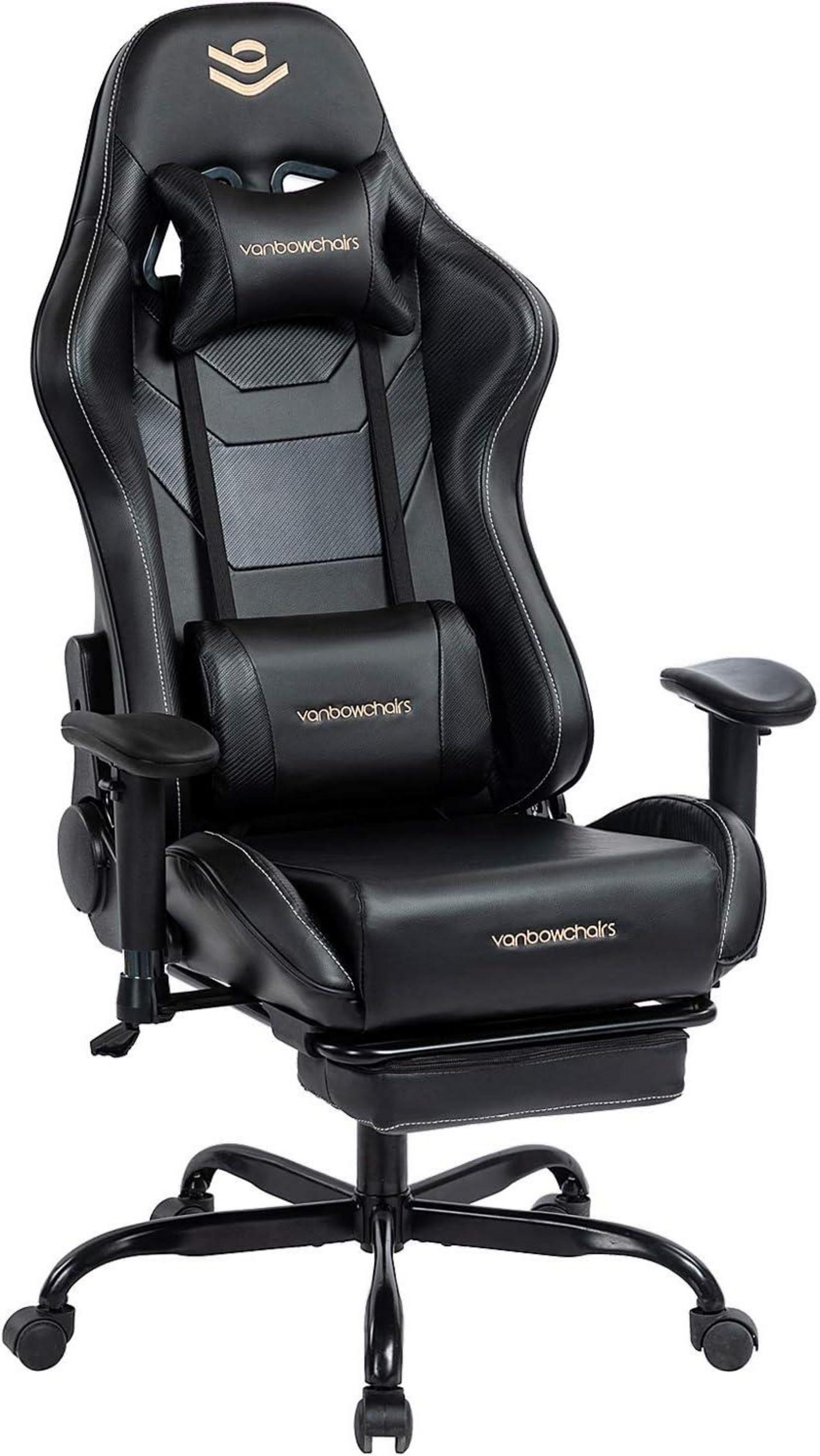 Ergonomischer Gaming Stuhl mit Fußstütze und Lumbalkissen