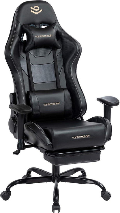 Ergonomischer Gaming Stuhl mit Fußstütze und Lumbalkissen