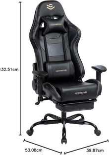 Ergonomischer Gaming Stuhl mit Fußstütze und Lumbalkissen