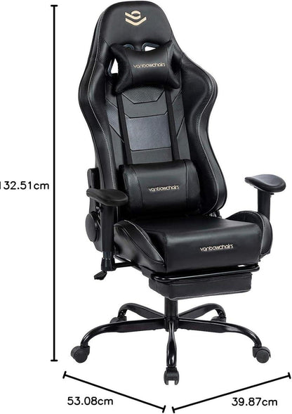 Ergonomischer Gaming Stuhl mit Fußstütze und Lumbalkissen