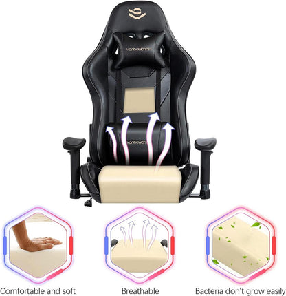 Ergonomischer Gaming Stuhl mit Fußstütze und Lumbalkissen
