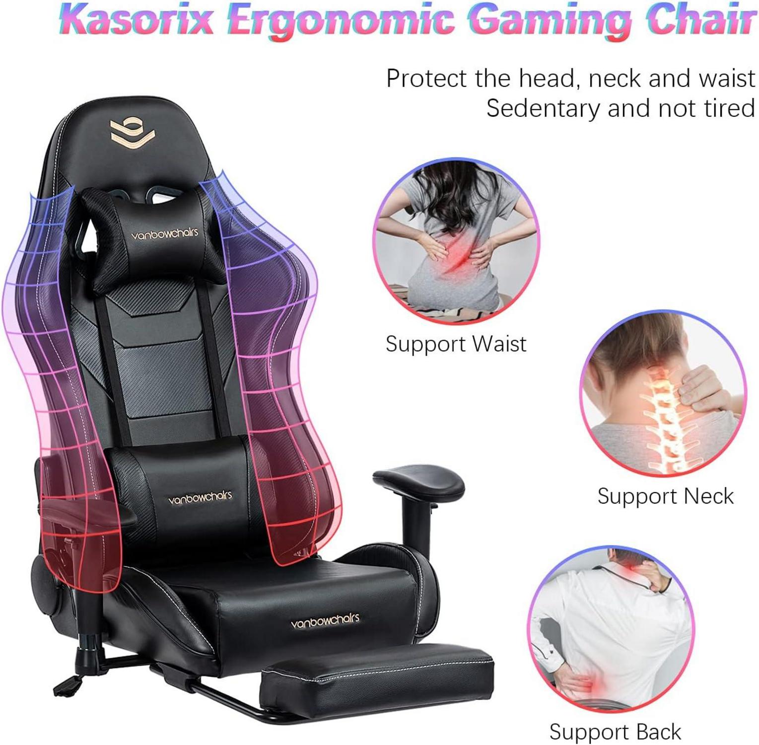 Gaming Stuhl KCREAM 150kg Belastbarkeit Ergonomischer Sessel Schwarz