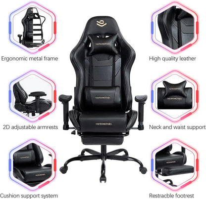 Gaming Stuhl mit Fußstütze für 150kg, ergonomischer PC