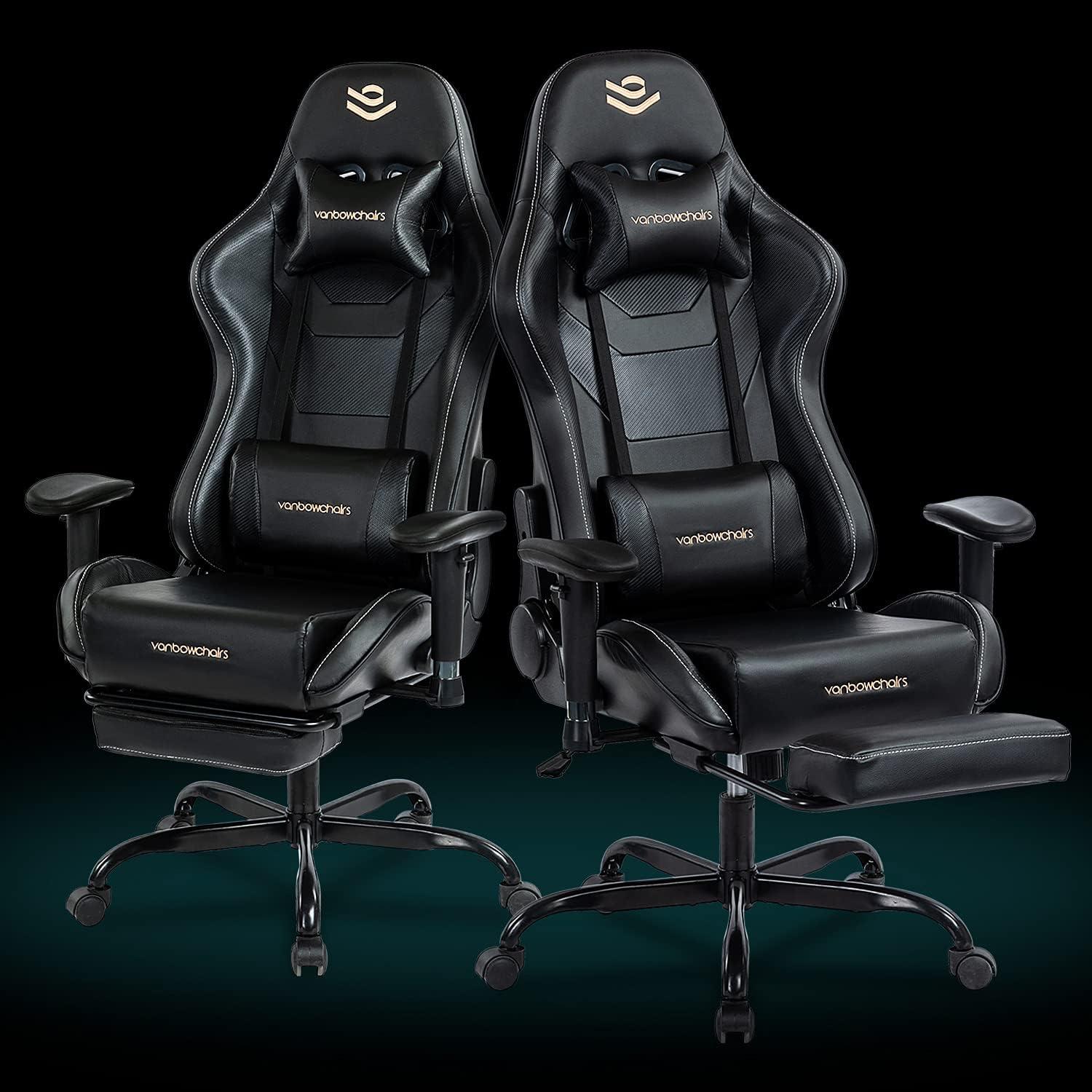 KCREAM Gaming Stuhl mit Fußstütze und Lumbalkissen, Schwarz