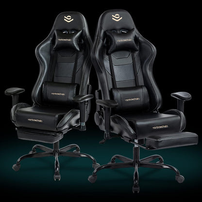 KCREAM Gaming Stuhl mit Fußstütze und Lumbalkissen, Schwarz