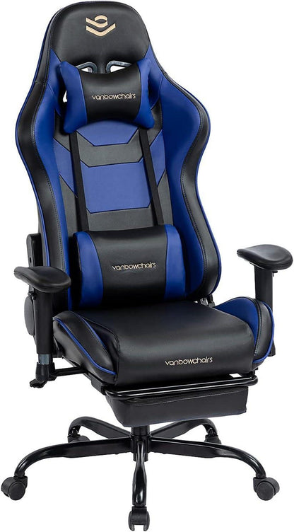 Ergonomischer Gaming Stuhl mit Fußstütze - Blau