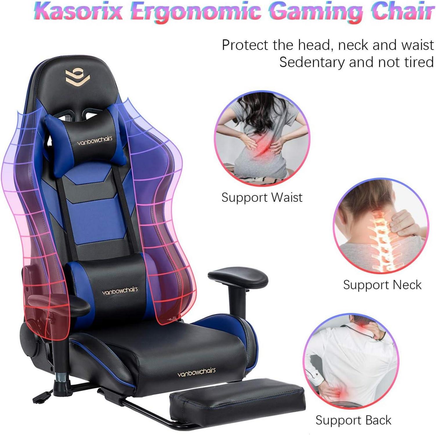 Gaming Stuhl 150kg Belastbarkeit mit Fußstütze, Blau