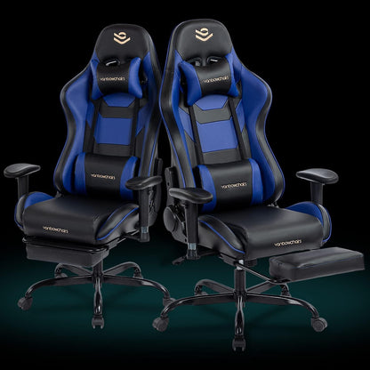 Ergonomischer Gaming Stuhl mit Fußstütze und Belastbarkeit bis 150kg, Blau