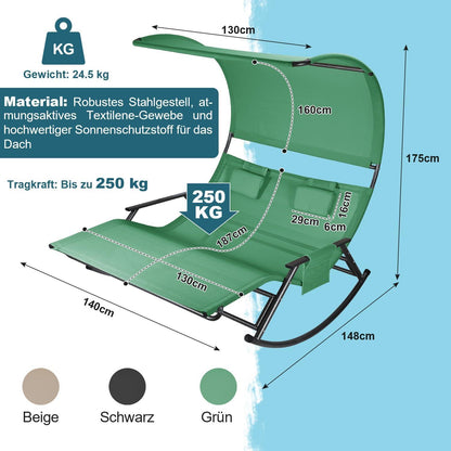Doppelliege Outdoor mit Sonnendach und Tasche, bis 250