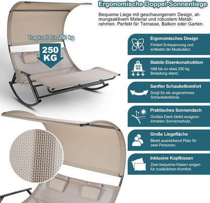 Doppelliege Outdoor Schaukelliege Sonnenliege 2 Personen Sonnendach