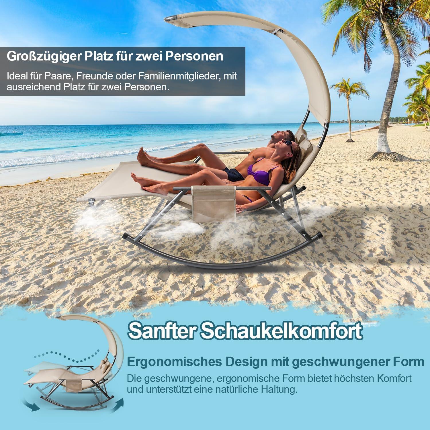 Doppel Schaukelliege Outdoor mit Sonnendach und Tasche beige