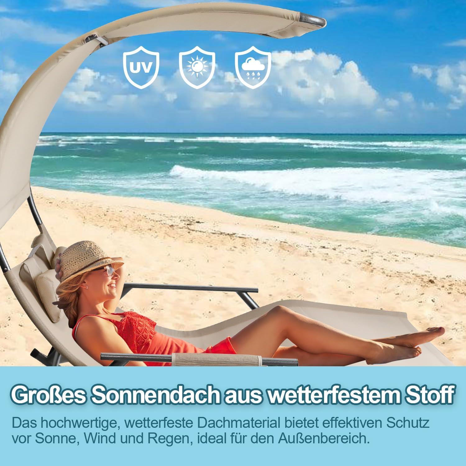 Doppelliege Outdoor Schaukelliege Sonnendach bis 250kg beige