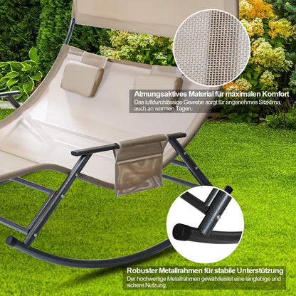 Doppelliege Outdoor Schaukelliege Sonnendach bis 250kg beige