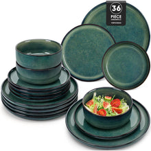 Tafelservice 12 Personen modern, Grün, 36-teiliges Geschirr Set