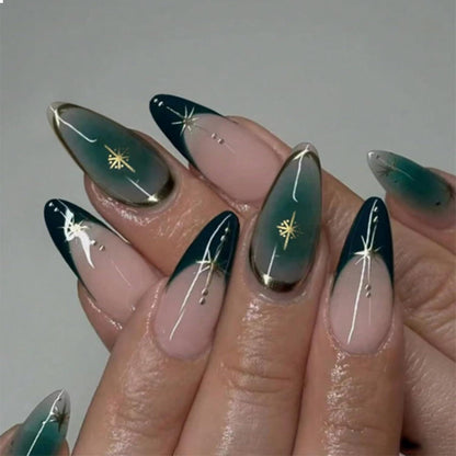 24 Stück Stiletto Press on Nägel Lange Falsche Französische Spitze