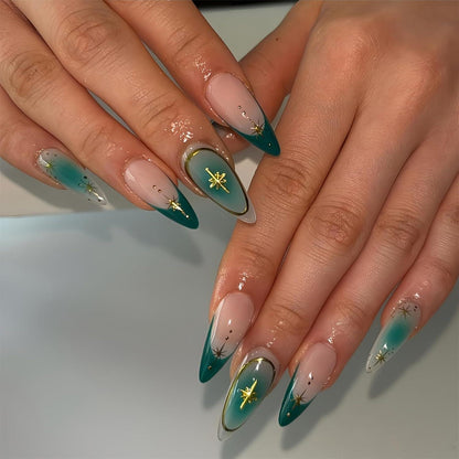 24er Set Stiletto Ombré Acryl-Falschnägel Französische Spitze Braun