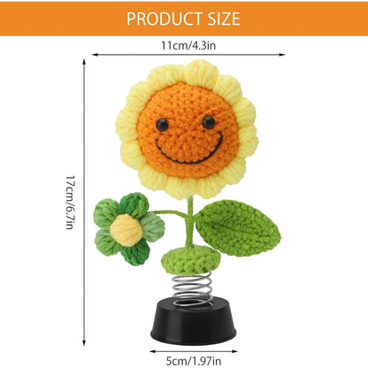 Gestrickte Sonnenblume Autodeko – Wackelfigur für Auto & Büro