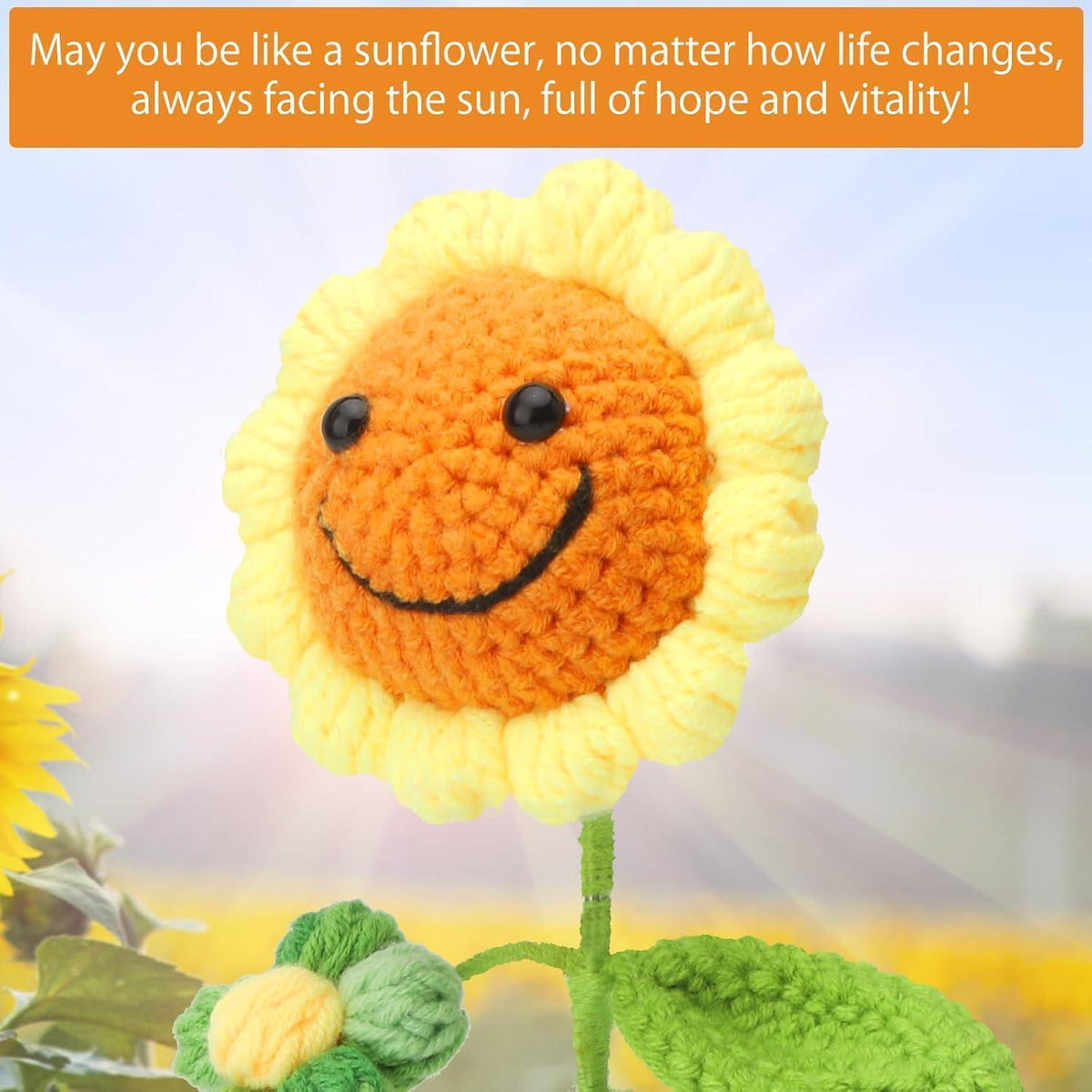 Gestrickte Sonnenblume Autodeko – Wackelfigur für Auto & Büro
