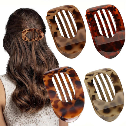 Glänzende Schildpatt Leopard Flache Haarklammern 4er Set