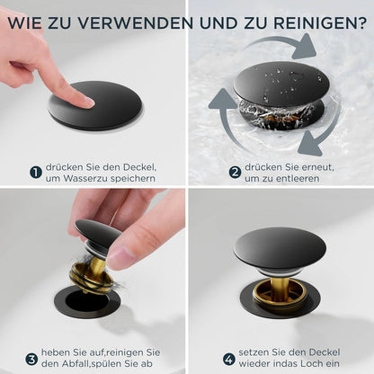 Waschtischarmatur Schwarz Wasserfall mit Ablaufgarnitur
