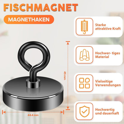 Neodym Magnet stark 100kg, Ø 44.5mm Schwarz, Magnetfischen & Outdoor