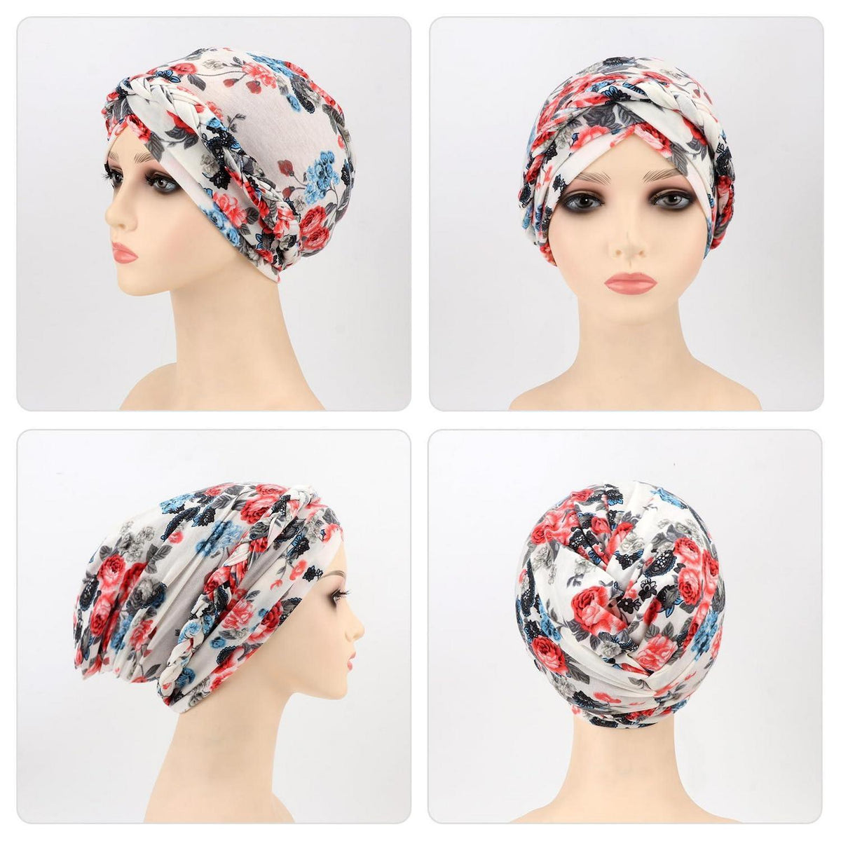 Damen Turban mit Zopfmuster, vorggebunden, Beanie Mütze