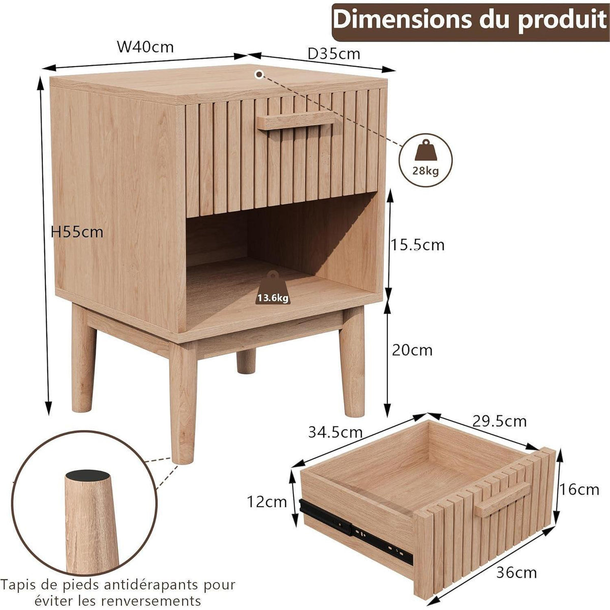 Nachtschrank 2er Set Boho Holz Natur mit Schublade