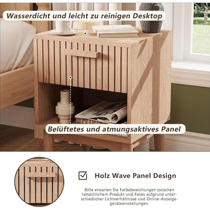 Nachtschrank 2er Set Boho Holz Natur mit Schublade