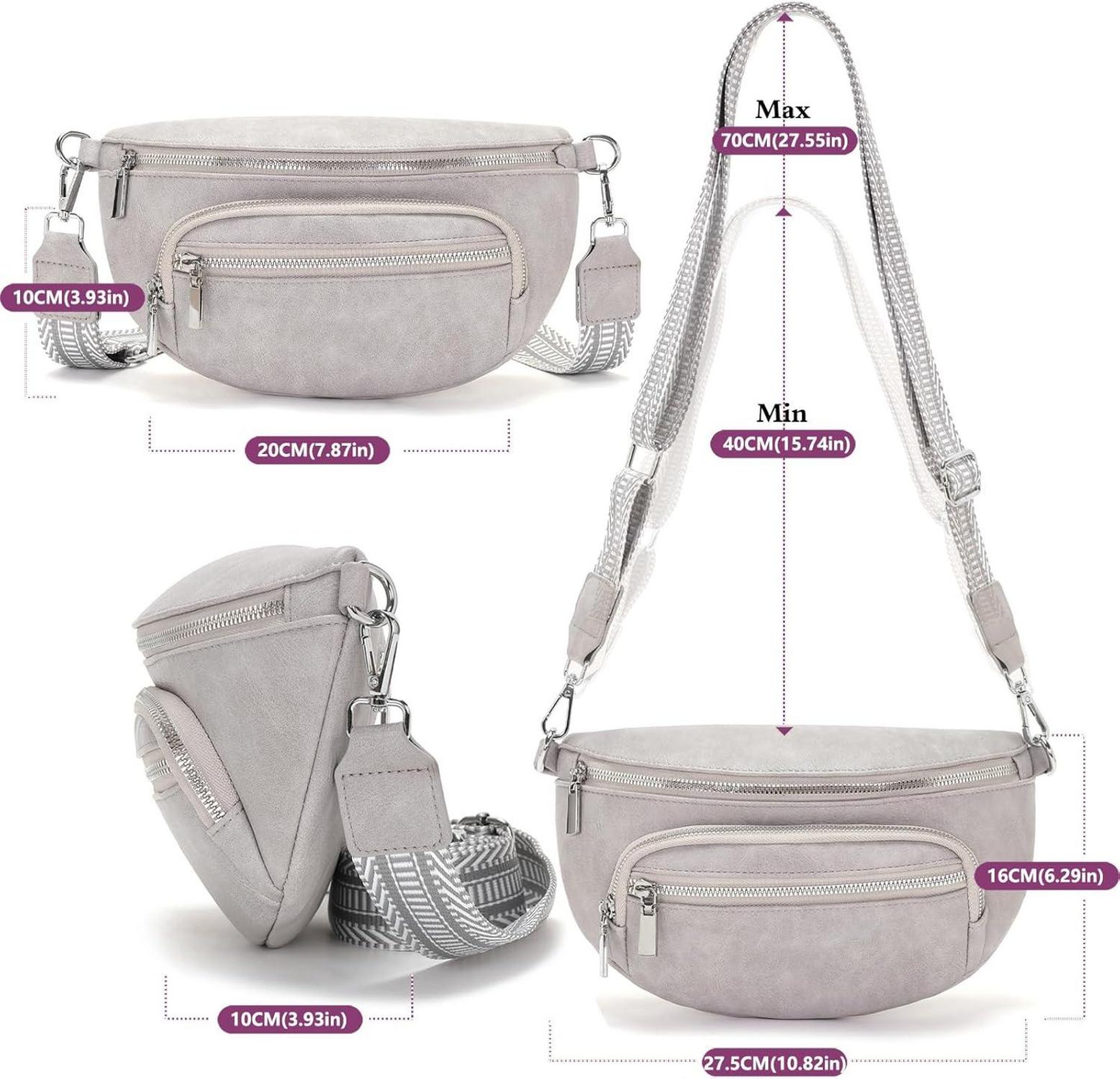 Kleine Bauchtasche Damen Beige Veganes Leder Umhängetasche Crossbody