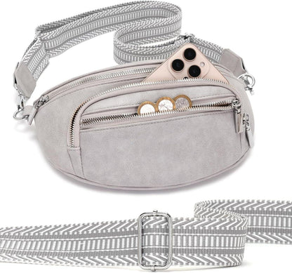 Sasrymnl Damen Bauchtasche Beige Veganes Leder 4 Fächer 6 Taschen