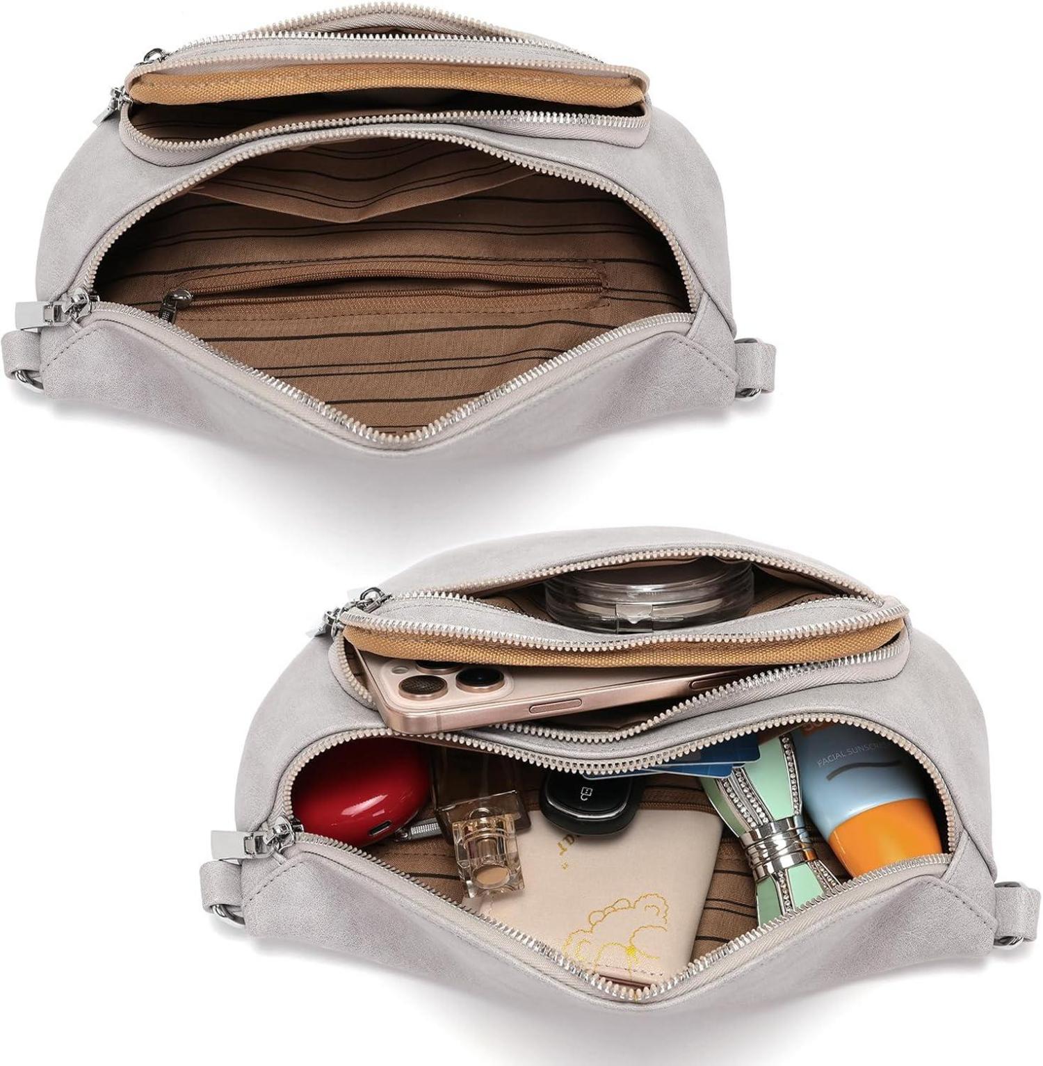 Sasrymnl Damen Bauchtasche Beige Umhängetasche Vegan Leder