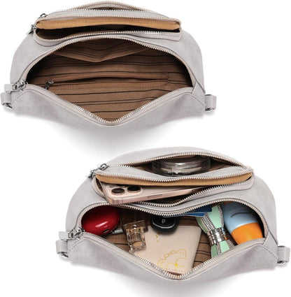 Sasrymnl Damen Bauchtasche Beige Umhängetasche Vegan Leder