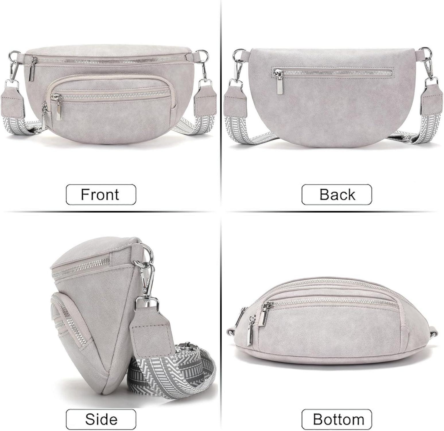 Kleine Bauchtasche Damen Beige Umhängetasche Klein Veganes Leder