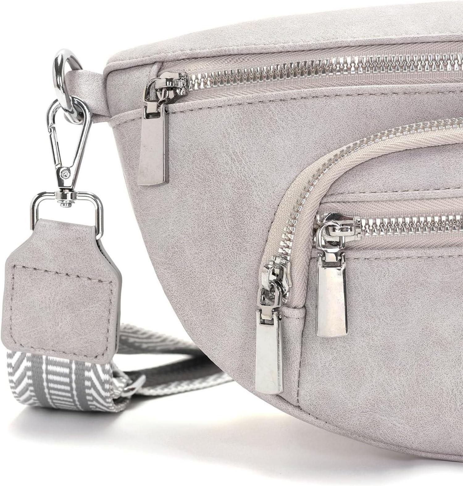 Sasrymnl Damen Bauchtasche Beige Umhängetasche Vegan Leder