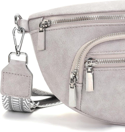 Sasrymnl Damen Bauchtasche Beige Umhängetasche Vegan Leder